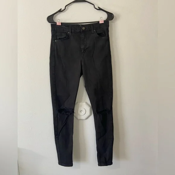 Topshop Black Distressed Skinny Jeans - Picture 1 of 4